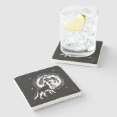 白黒ハウリングハスキームーンリノカット ストーンコースター (横)