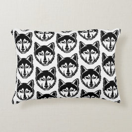 白黒ハスキーポートレートリノカットパターン アクセントクッション