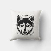 白黒ハスキーポートレートリノカットプリント クッション (裏面)
