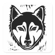 白黒ハスキーポートレートリノカットプリント