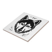 白黒ハスキーポートレートリノカットプリント タイル (側面)