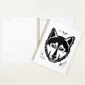 白黒ハスキーポートレートリノカットプリント プランナー手帳 (ディスプレー)