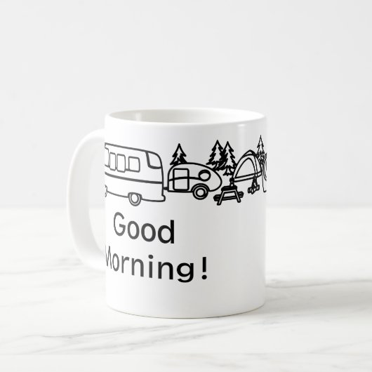 白黒ハッピーキャンパーパーソナライズされたマグカップ コーヒーマグカップ (正面左)