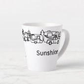 白黒ハッピーキャンパーパーソナライズされたラテマグカップ カフェラテマグ (右アングル)