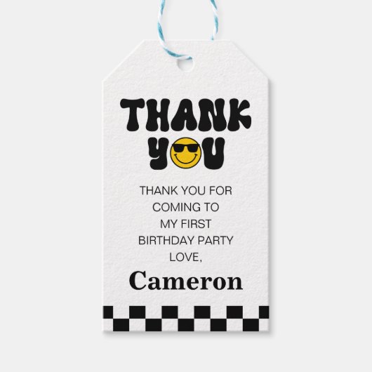 白黒ハッピードゥデ1st誕生日ありがとう ギフトタグ (正面)