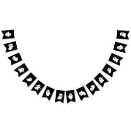 白黒ハッピーハローウィンかわいい幽霊 バンティングフラッグ