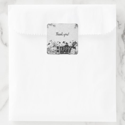 白黒ハッピーハローウィンパーティー スクエアシール (バッグ)