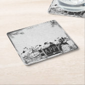 白黒ハッピーハローウィンパーティー スクエアペーパーコースター (アングル)