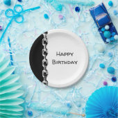 白黒ハッピーバースデーチェーン ペーパープレート (パーティー)