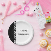 白黒ハッピーバースデーチェーン ペーパープレート (パーティー)