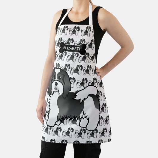白黒ハバナかわいい漫画の犬と名前 エプロン (インサイチュ)