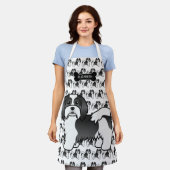 白黒ハバナかわいい漫画の犬と名前 エプロン (着用した状態)