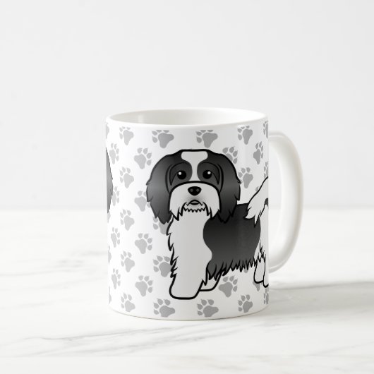 白黒ハバナのかわいい漫画の犬 コーヒーマグカップ (正面右)