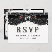 白黒ハロウィンスケルトンメニューRSVP PostCard インビテーションポストカード (正面/裏面)
