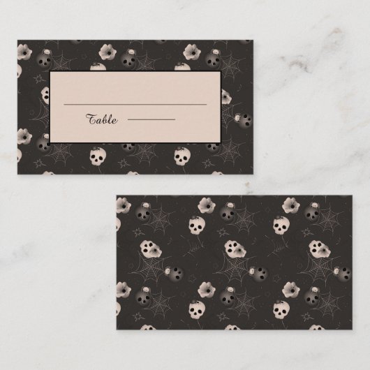 白黒ハロウィン不気味スカルパターン プレイスカード (正面/裏面)