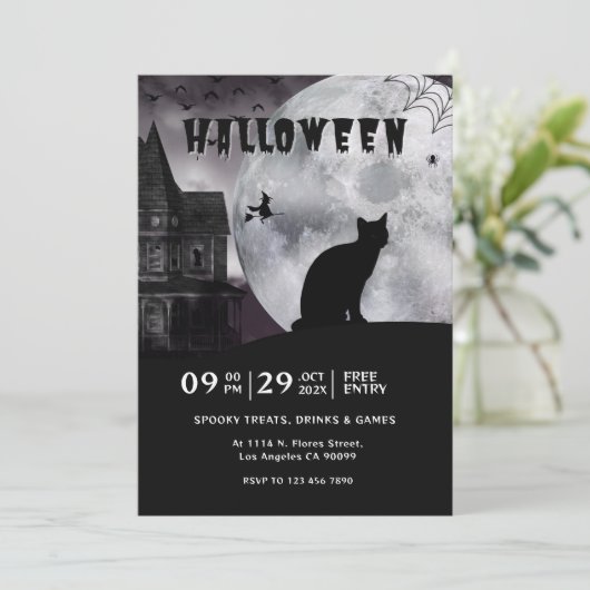 白黒ハロウィン不気味ヴィベパーティー招待状 招待状 (スタンド正面)