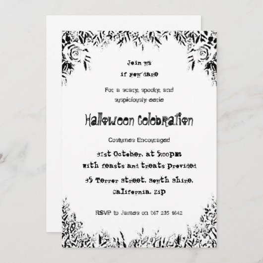 白黒ハロウィン不気味招待状 招待状 (正面/裏面)