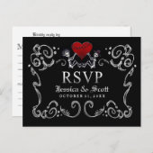 白黒ハロウィン結婚スケルトンのメニューRSVP インビテーションポストカード (正面/裏面)