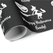 白黒ハロウィン飛んでいるウィッチシルエット ラッピングペーパー (ロールコーナー)