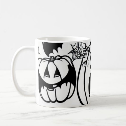 白黒ハロウィーンの漫画おもしろい コーヒーマグカップ (左)