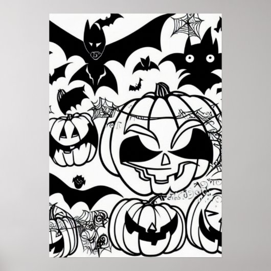 白黒ハロウィーンの漫画おもしろい ポスター (正面)
