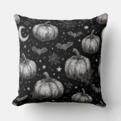 白黒ハロウィーンカボチャ，こうもり，スパイダーウェブ クッション (正面)