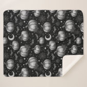 白黒ハロウィーンカボチャ，こうもり，スパイダーウェブ シェルパブランケット (正面(横))