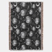 白黒ハロウィーンカボチャ,こうもり,スパイダーウェブ スローブランケット (正面縦)