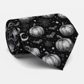 白黒ハロウィーンカボチャ，こうもり，スパイダーウェブ ネクタイ (ロール)