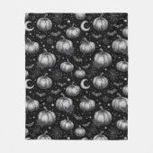 白黒ハロウィーンカボチャ，こうもり，スパイダーウェブ フリースブランケット (正面)