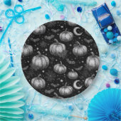 白黒ハロウィーンカボチャ，こうもり，スパイダーウェブ ペーパープレート (パーティー)