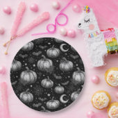 白黒ハロウィーンカボチャ，こうもり，スパイダーウェブ ペーパープレート (パーティー)