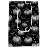 白黒ハロウィーンカボチャ，こうもり，スパイダーウェブ ミディアムペーパーバッグ (裏面)