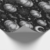 白黒ハロウィーンカボチャ，こうもり，スパイダーウェブ ラッピングペーパー (角)