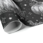 白黒ハロウィーンカボチャ，こうもり，スパイダーウェブ ラッピングペーパー (ロールコーナー)