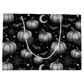 白黒ハロウィーンカボチャ，こうもり，スパイダーウェブ ラージペーパーバッグ (裏面)