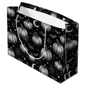 白黒ハロウィーンカボチャ，こうもり，スパイダーウェブ ラージペーパーバッグ (裏面アングル)