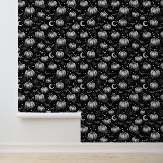 白黒ハロウィーンカボチャ，こうもり，スパイダーウェブ 壁紙 (アプリケーション)