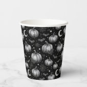 白黒ハロウィーンカボチャ，こうもり，スパイダーウェブ 紙コップ (裏面)
