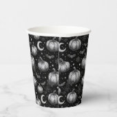 白黒ハロウィーンカボチャ，こうもり，スパイダーウェブ 紙コップ (右)