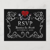 白黒ハロウィーンスケルトンハートウェディングRSVP インビテーションポストカード (正面)
