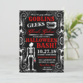 白黒ハロウィーンスケルトンパーティの招待状 招待状 (スタンド正面)