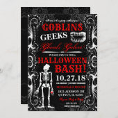 白黒ハロウィーンスケルトンパーティの招待状 招待状 (正面/裏面)