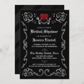 白黒ハロウィーンスケルトンブライダルシャワー 招待状 (正面/裏面)