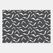 白黒ハロウィーンスパイダーズこうもりパターン ラッピングペーパーシート (正面2)