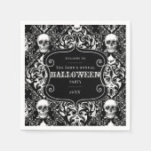 白黒ハロウィーンダマスクスカルパターンカスタム スタンダードカクテルナプキン (正面)