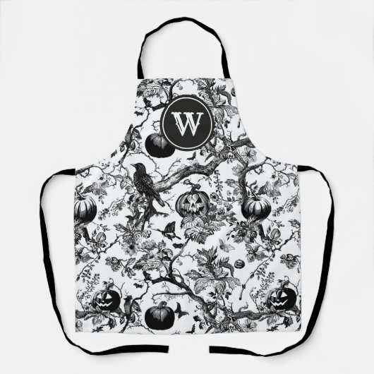 白黒ハロウィーントイレモノグラム エプロン (正面)