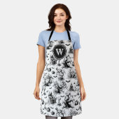 白黒ハロウィーントイレモノグラム エプロン (着用した状態)