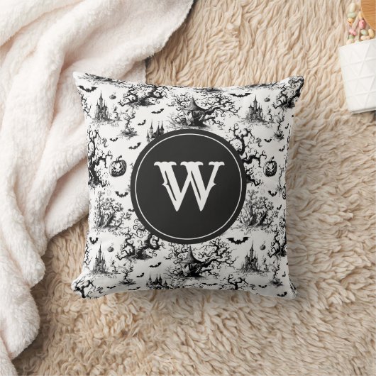 白黒ハロウィーントイレモノグラム クッション (ブランケット)