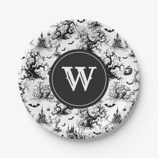 白黒ハロウィーントイレモノグラム ペーパープレート (正面)